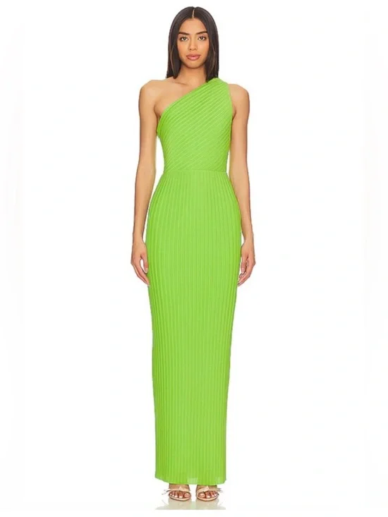 Solace London Adira Pleated Maxi Dress in Green - Picture 1 of 11